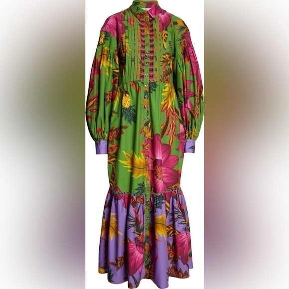 FARM Rio Dresses & Skirts - FARM RIO M Flowers Balloon Sleeve Maxi ShirtDress